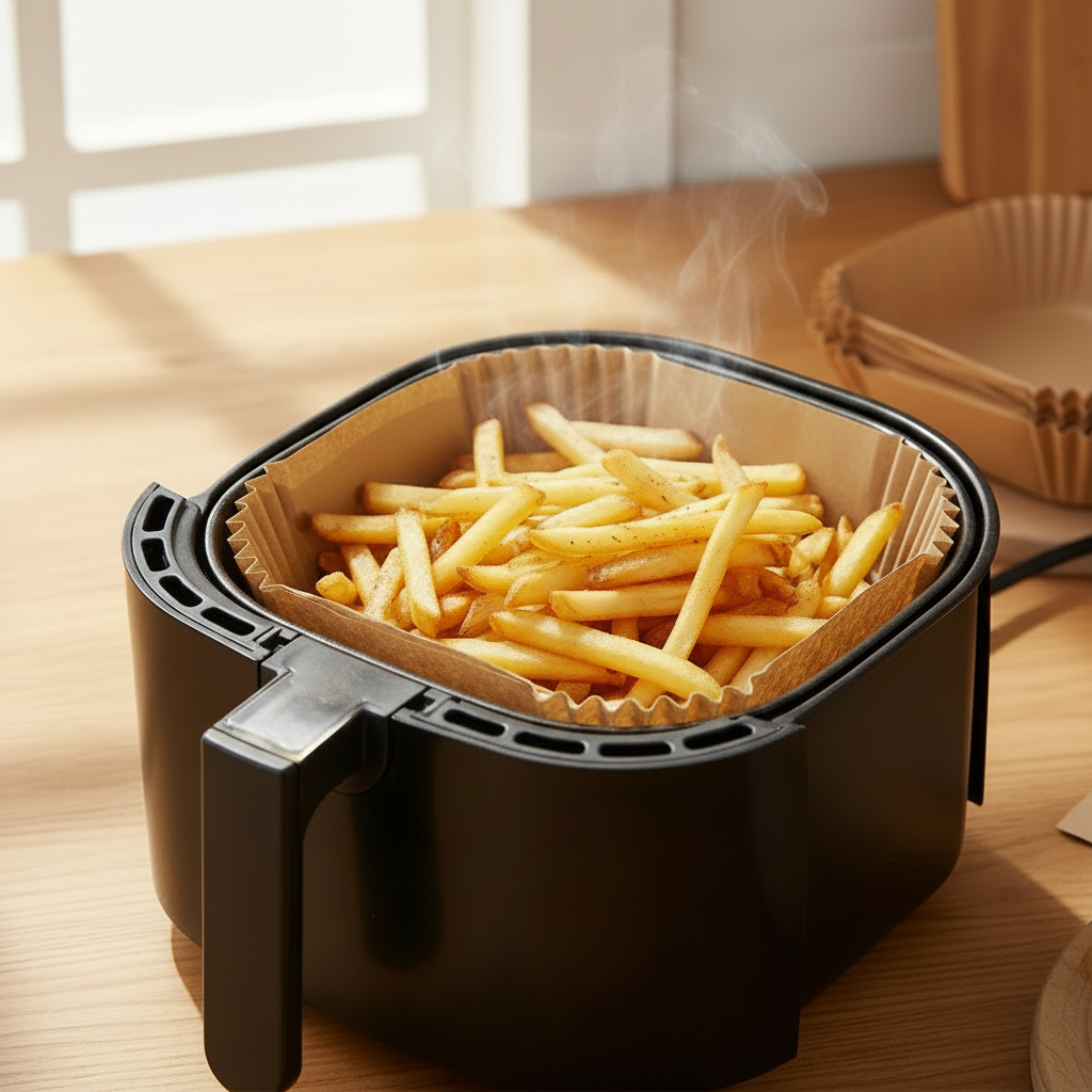 Air fryer liner with fries