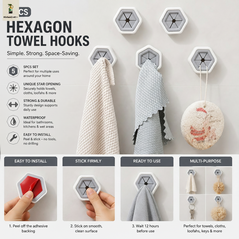 Hexagon Towel Hooks with KitchenCraft SA Logo